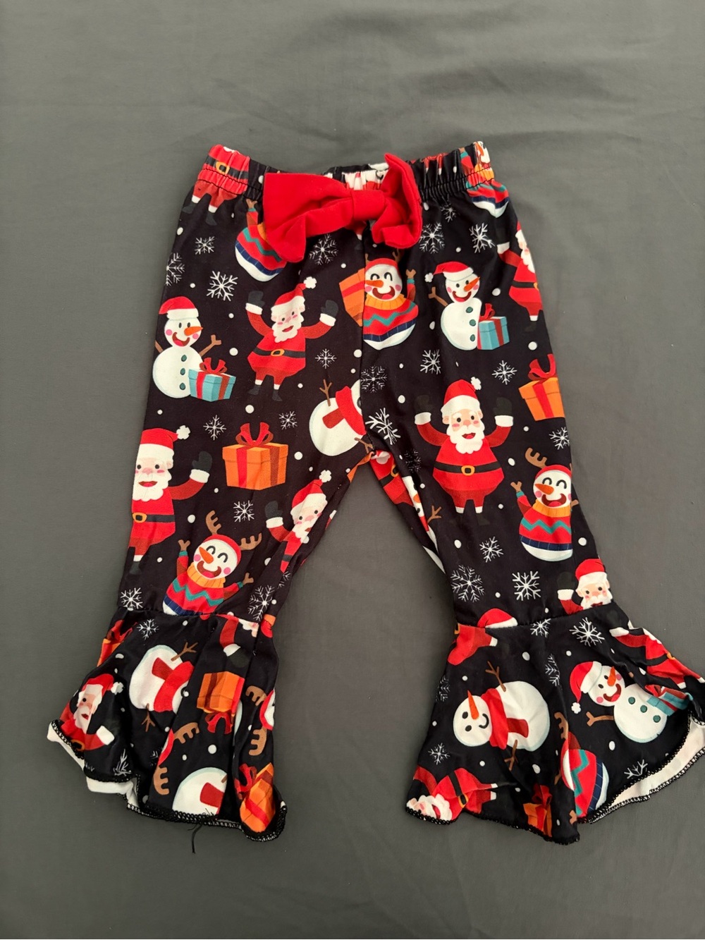 Christmas Holiday Bell Bottom Pants for Baby - Black with Bow/Santa/Snowman/Gift